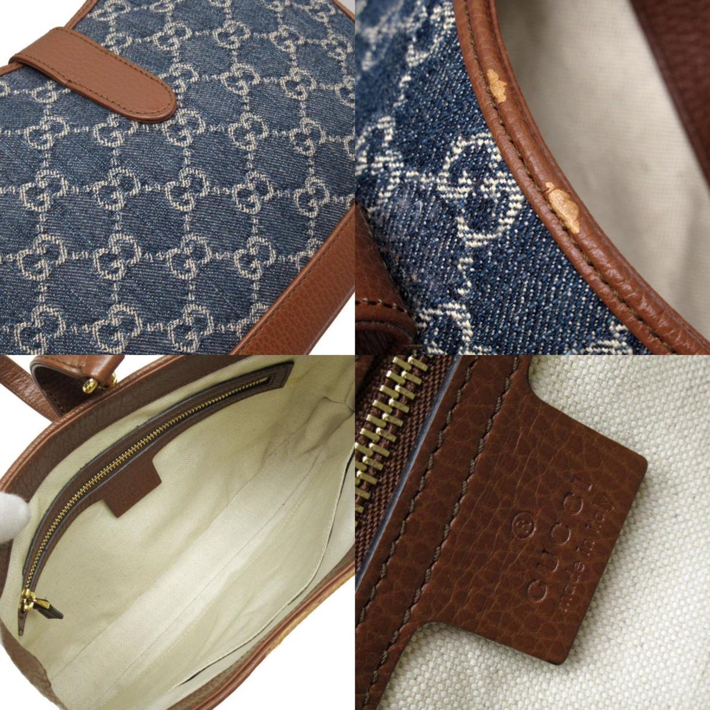 Gucci Brown Denim Leather Shoulder Bag