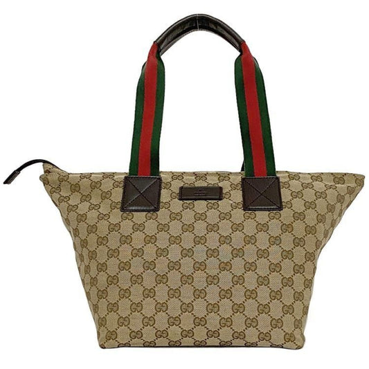 Gucci Beige Brown Canvas Leather Handbag Tote Bag