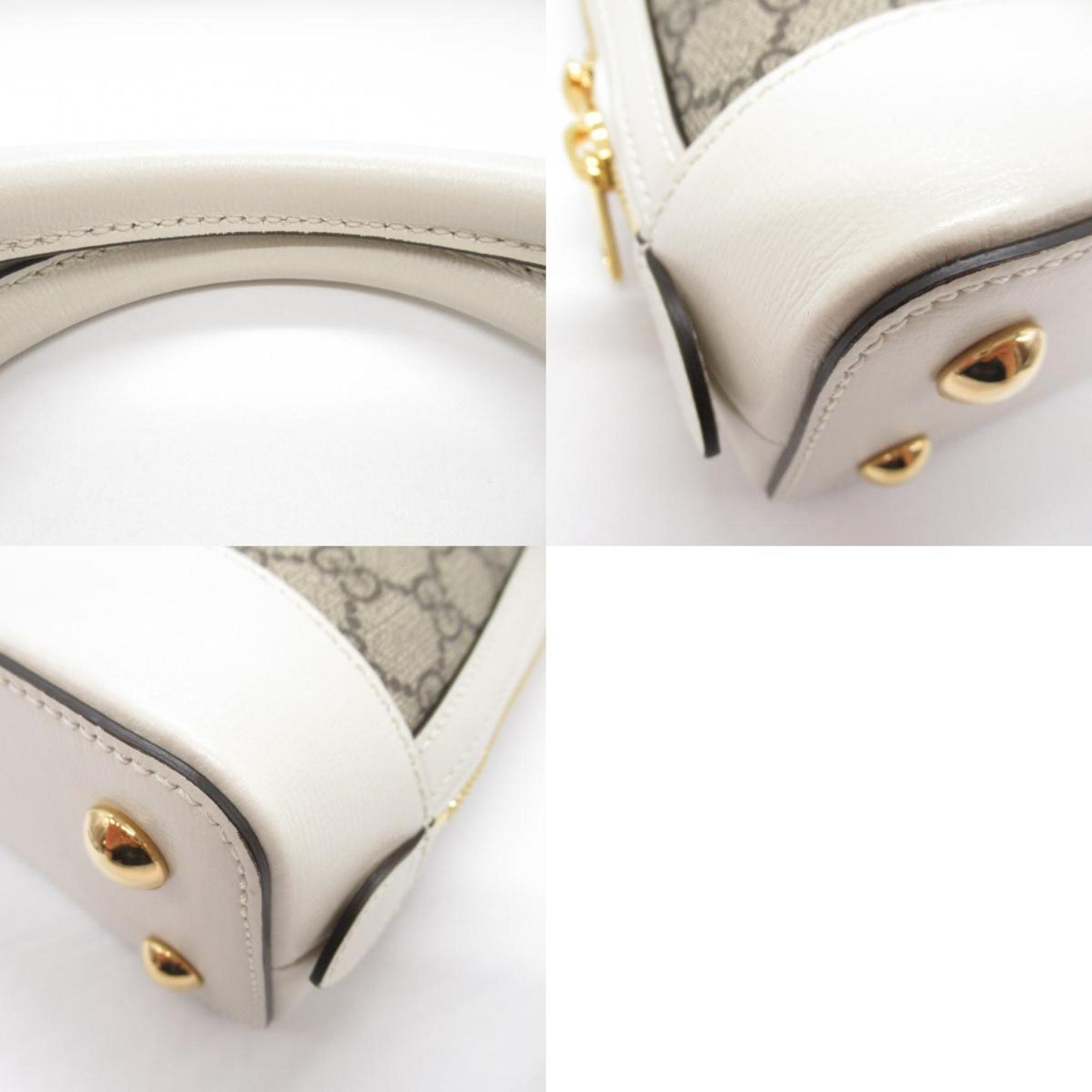 Gucci Beige White Coated Canvas Leather Shoulder Bag