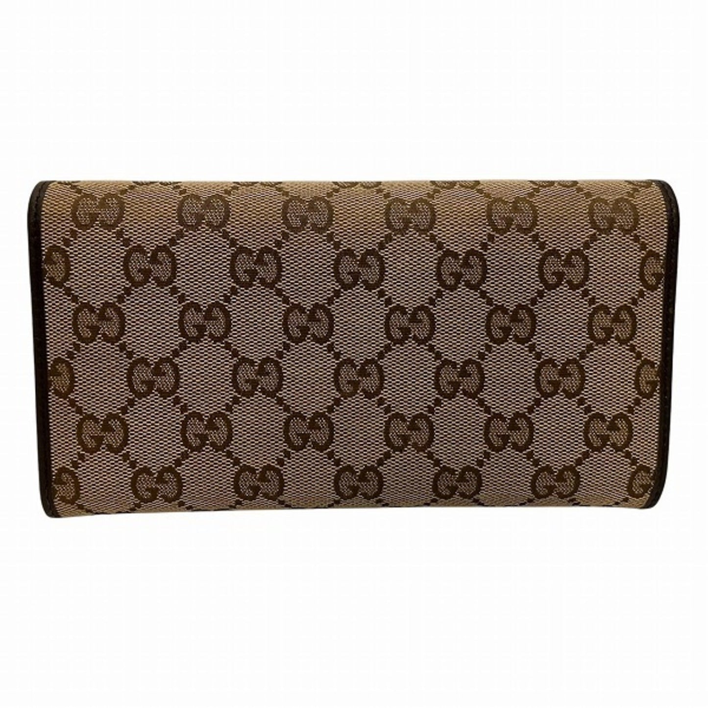 Gucci Beige Dark Brown Gg Canvas Leather Wallet (Bi-Fold)