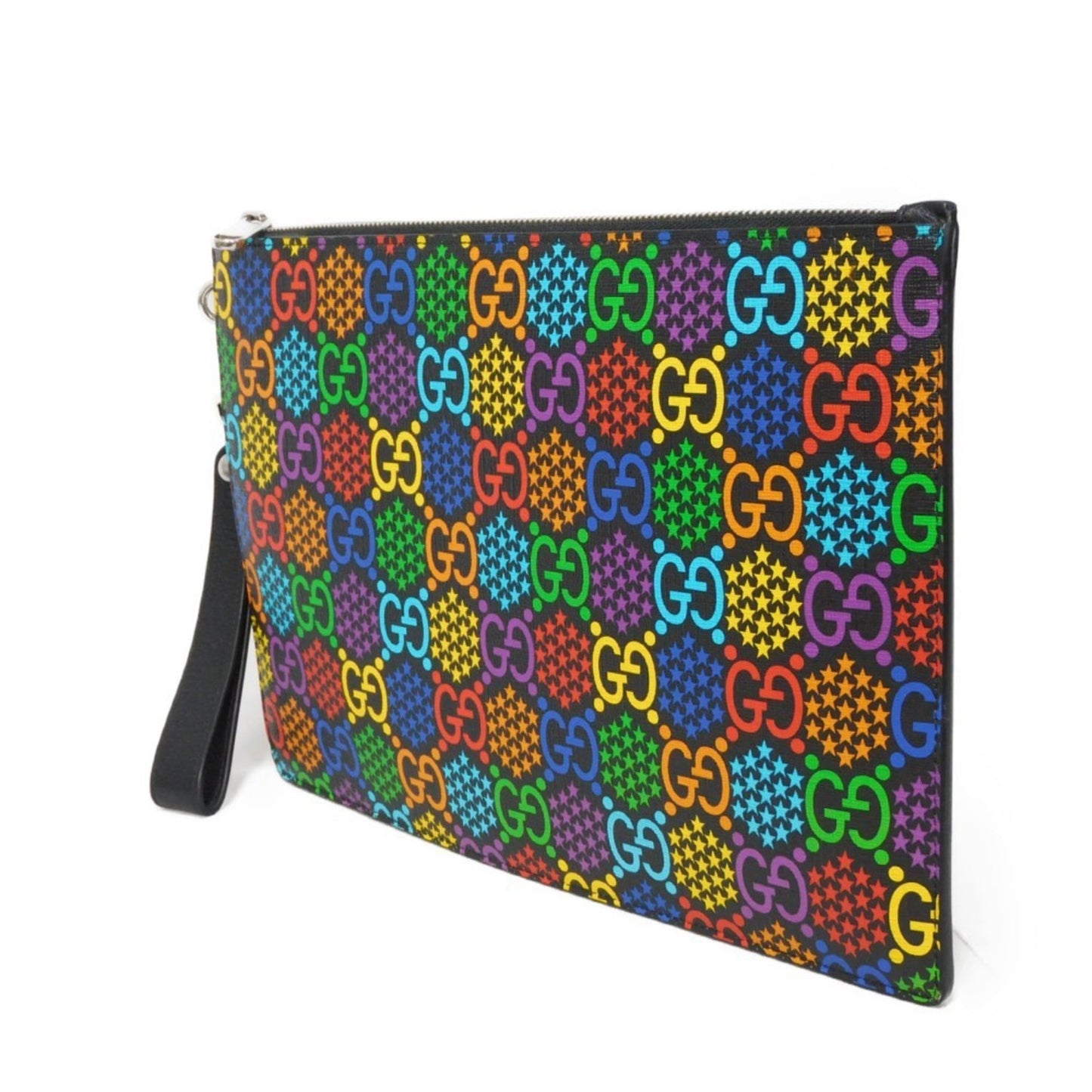 Gucci Black Multi-Color Canvas Leather Clutch Bag Pouch