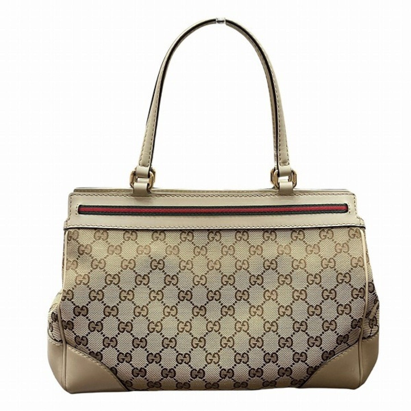 Gucci Beige Gg Canvas Leather Shoulder Bag Tote Bag