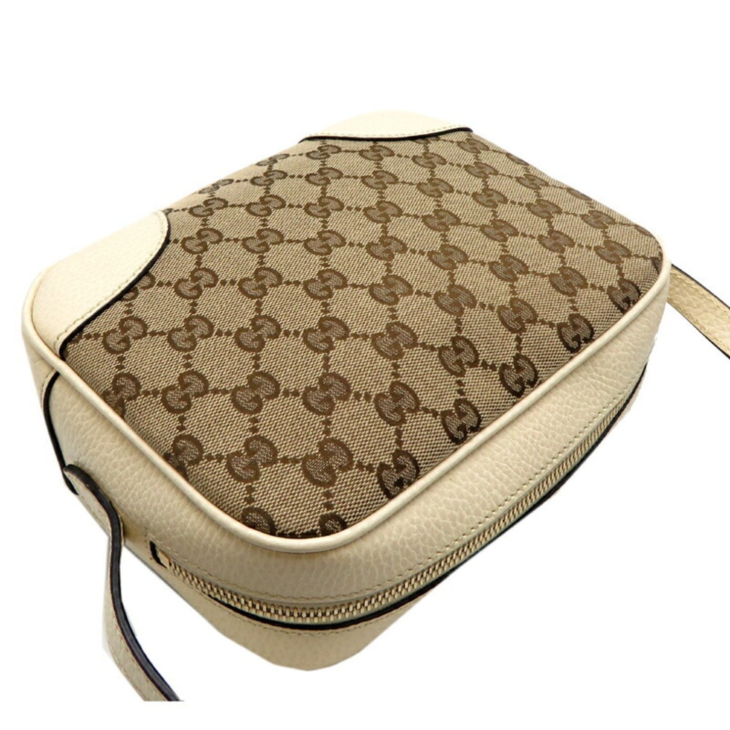Gucci Beige White Leather Gg Canvas Shoulder Bag