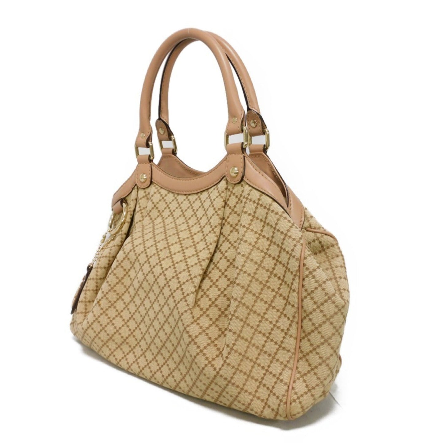 Gucci Beige Canvas Leather Handbag Tote Bag