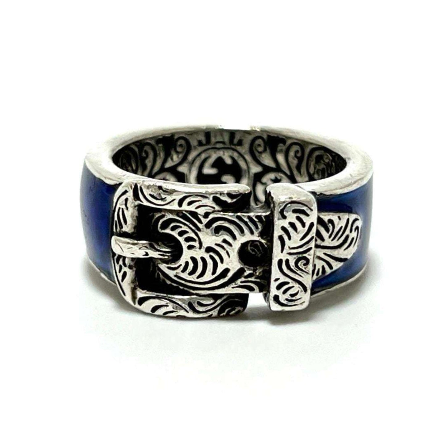 Gucci Blue Enamel Silver 925 Band Ring