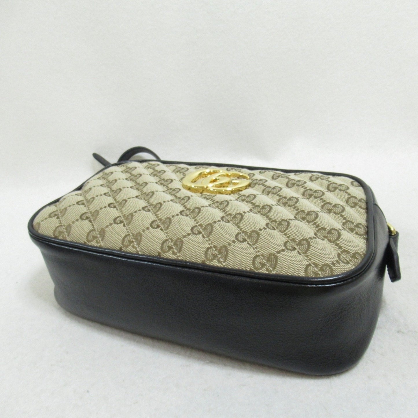 Gucci Beige Black Gg Canvas Leather Shoulder Bag