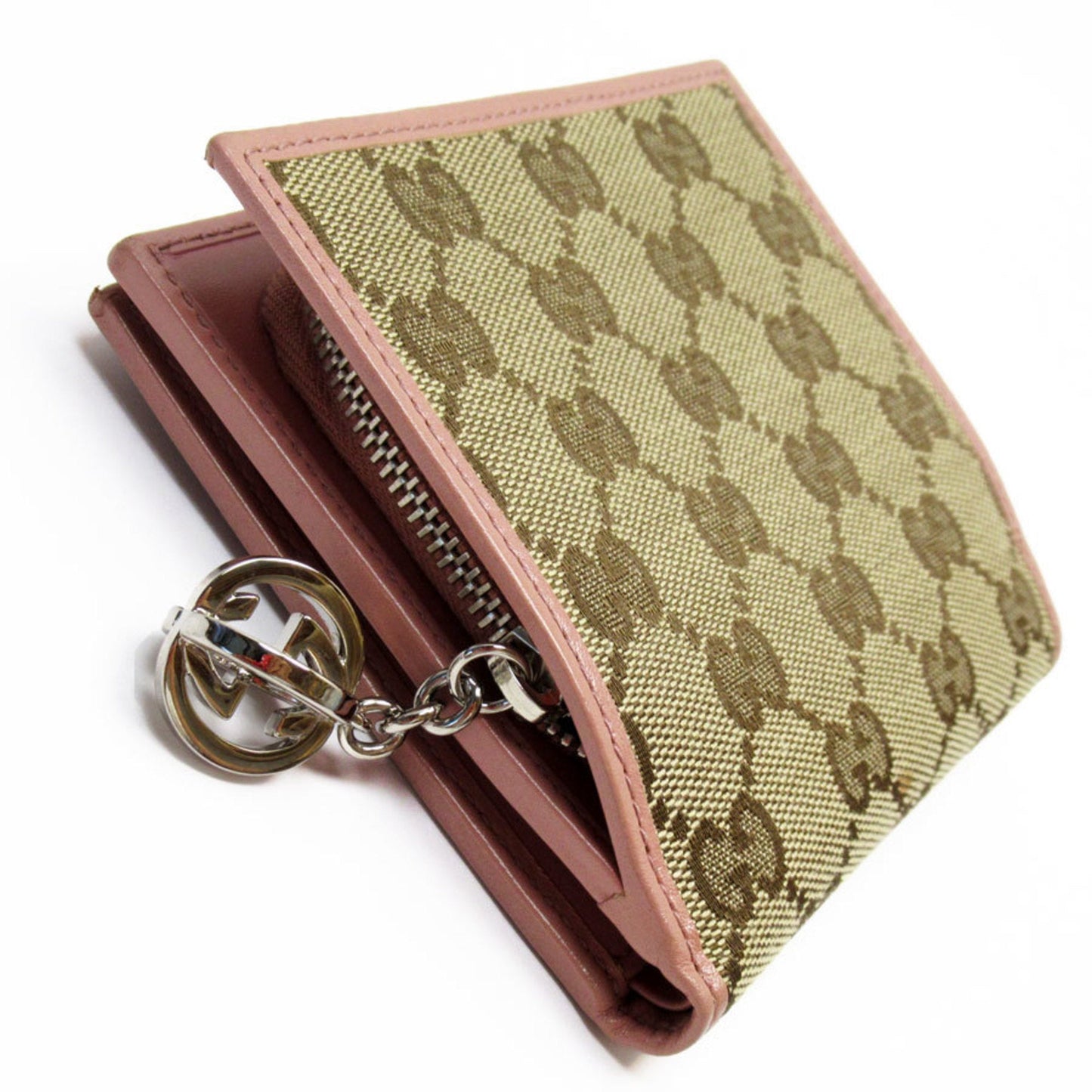 Gucci Beige Pink Pink Beige Gg Canvas Wallet (Bi-Fold)
