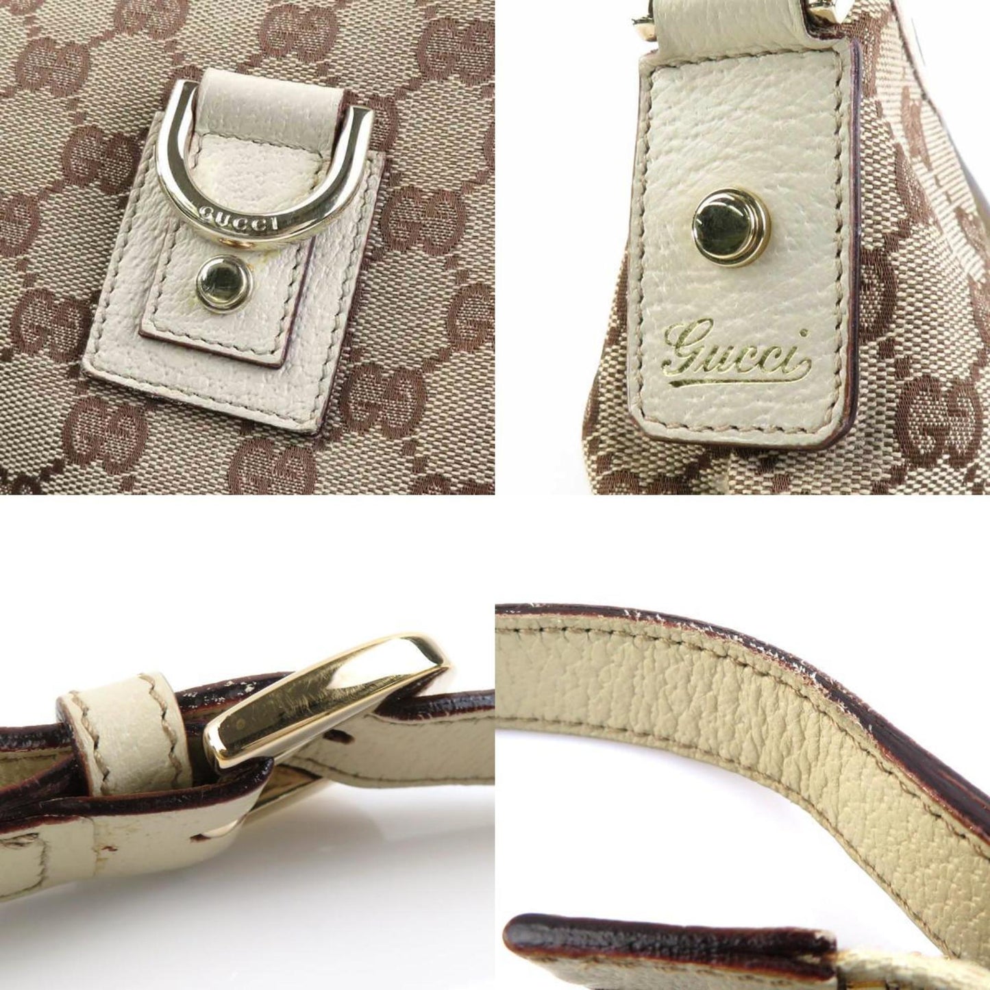 Gucci Beige Gg Canvas Leather Shoulder Bag