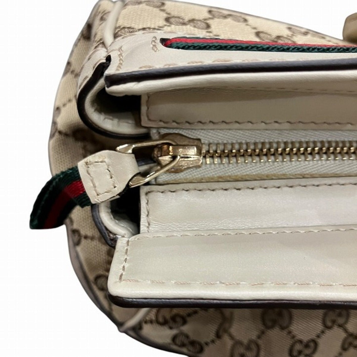 Gucci Beige Gg Canvas Leather Shoulder Bag Tote Bag