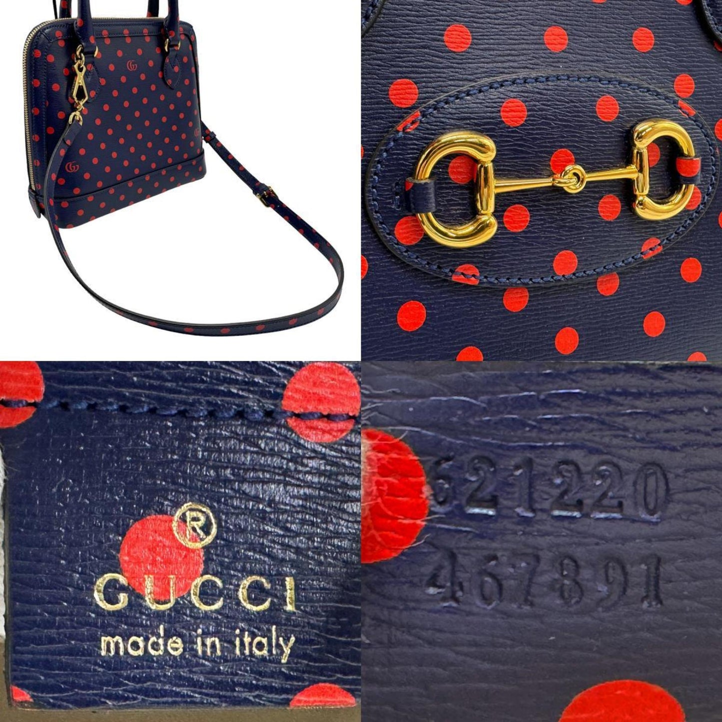 Gucci Navy Red Color Leather Handbag Shoulder Bag