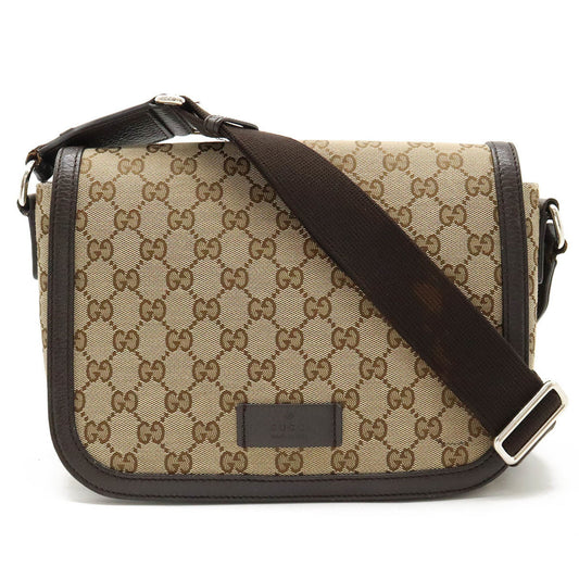 Gucci Dark Brown Canvas Leather Shoulder Bag ()