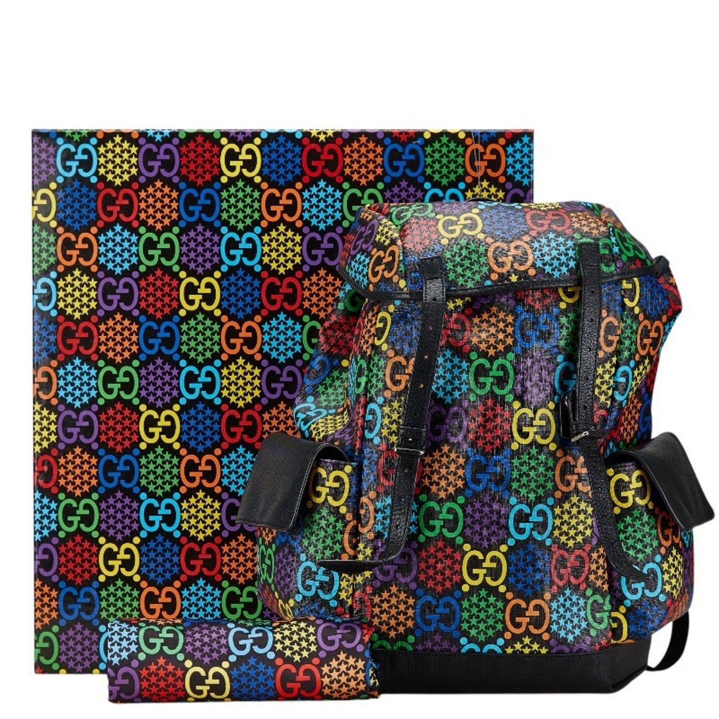 Gucci Black Multi-Color Pvc Leather Backpack