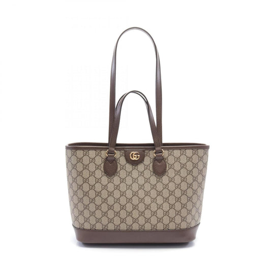 Gucci Beige Brown Pvc Coated Canvas Leather Tote Bag ()
