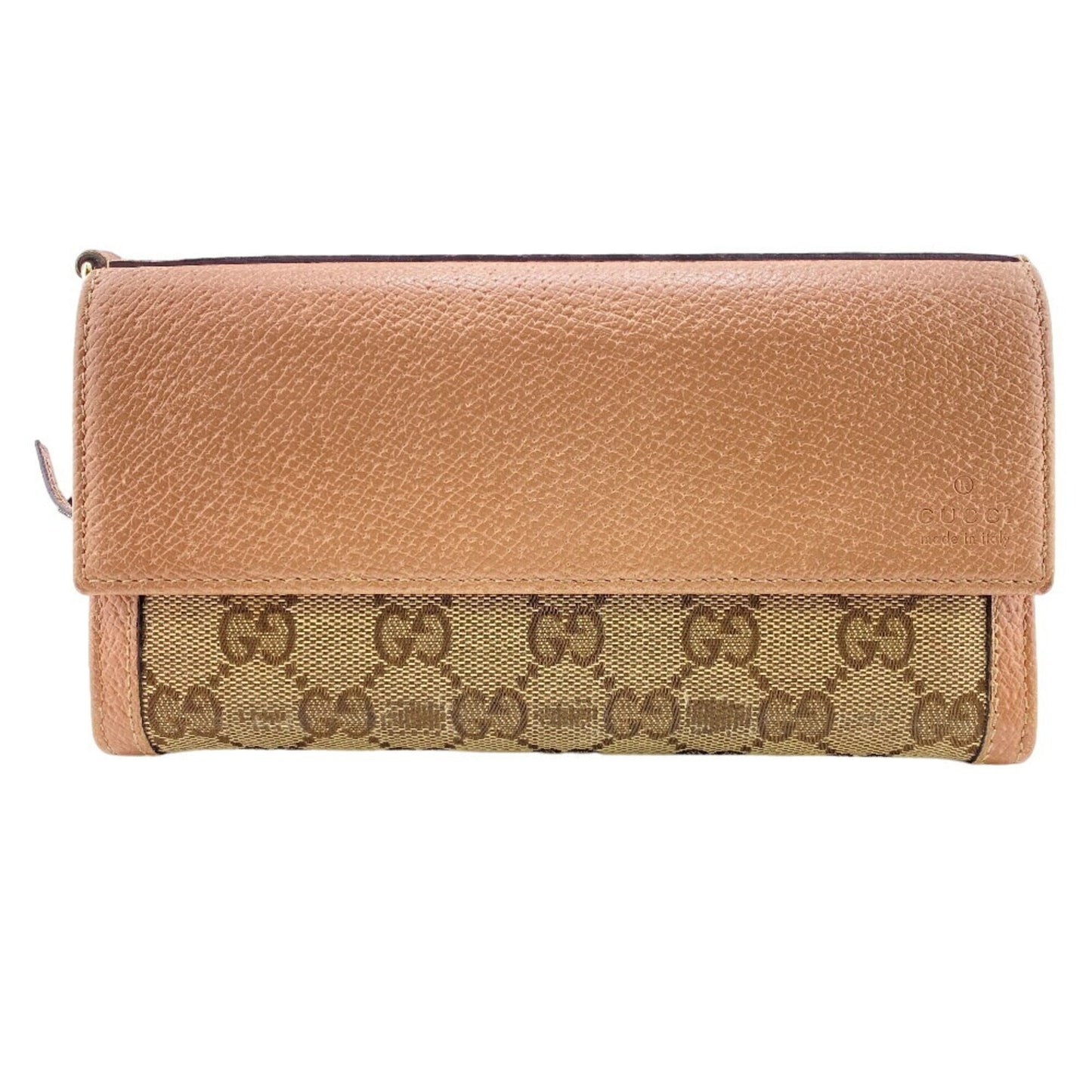 Gucci Beige Pink Canvas Leather Long Wallet (Bi-Fold) ()