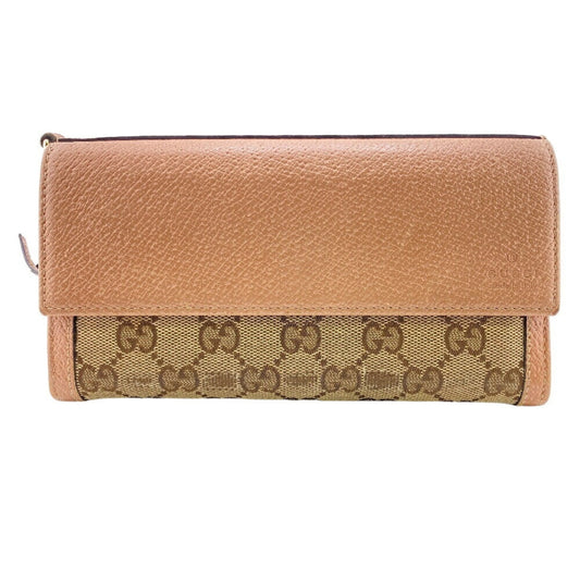 Gucci Beige Pink Canvas Leather Long Wallet (Bi-Fold) ()