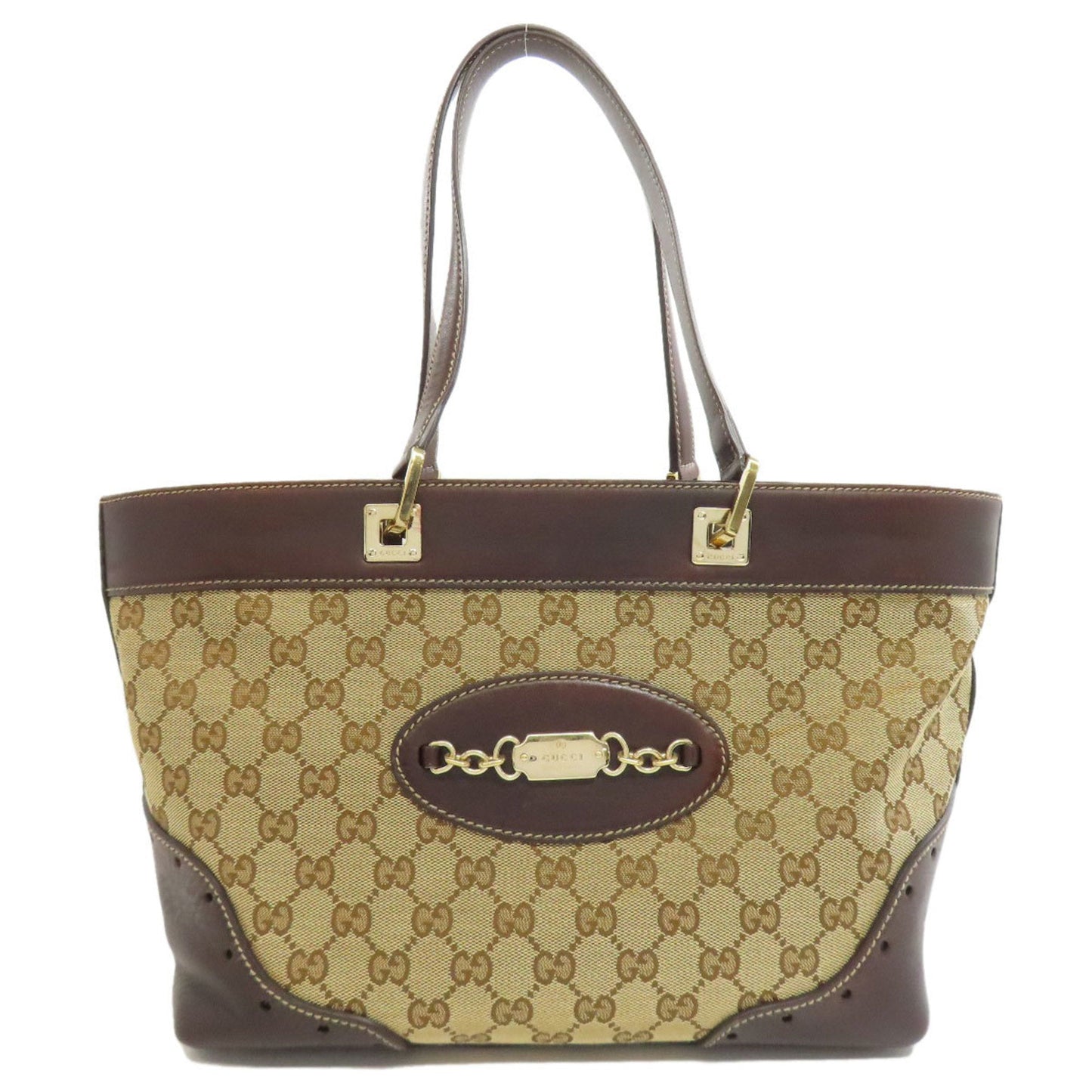 Gucci Brown Canvas Leather Tote Bag ()