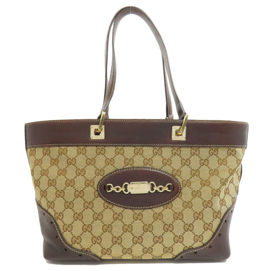Gucci Brown Canvas Leather Tote Bag ()