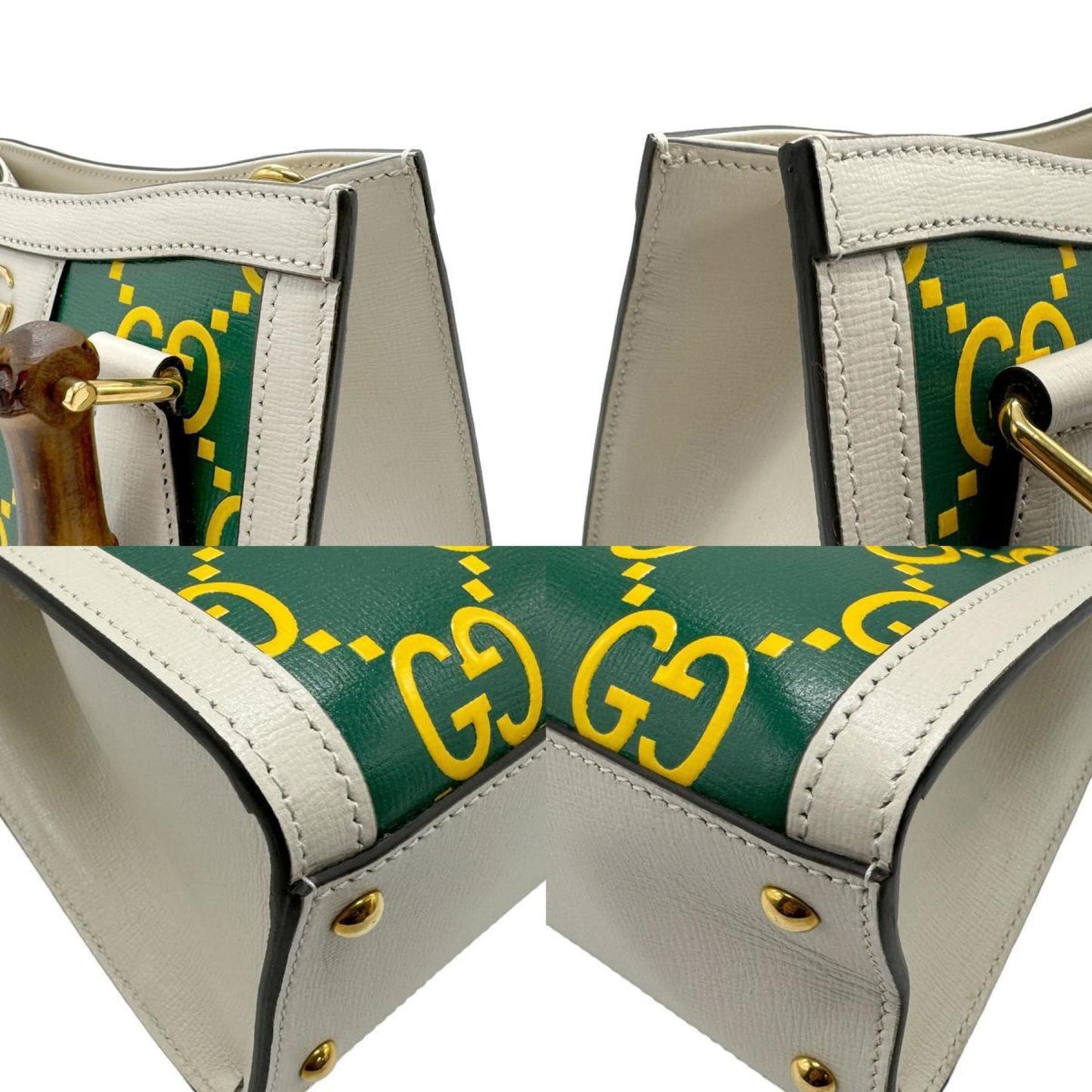 Gucci Green Ivory Yellow Leather Handbag Shoulder Bag