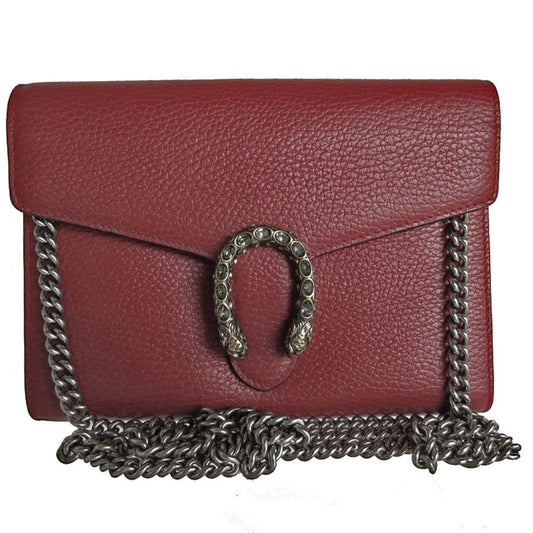 Gucci Dark Red Leather Metal Shoulder Bag ()