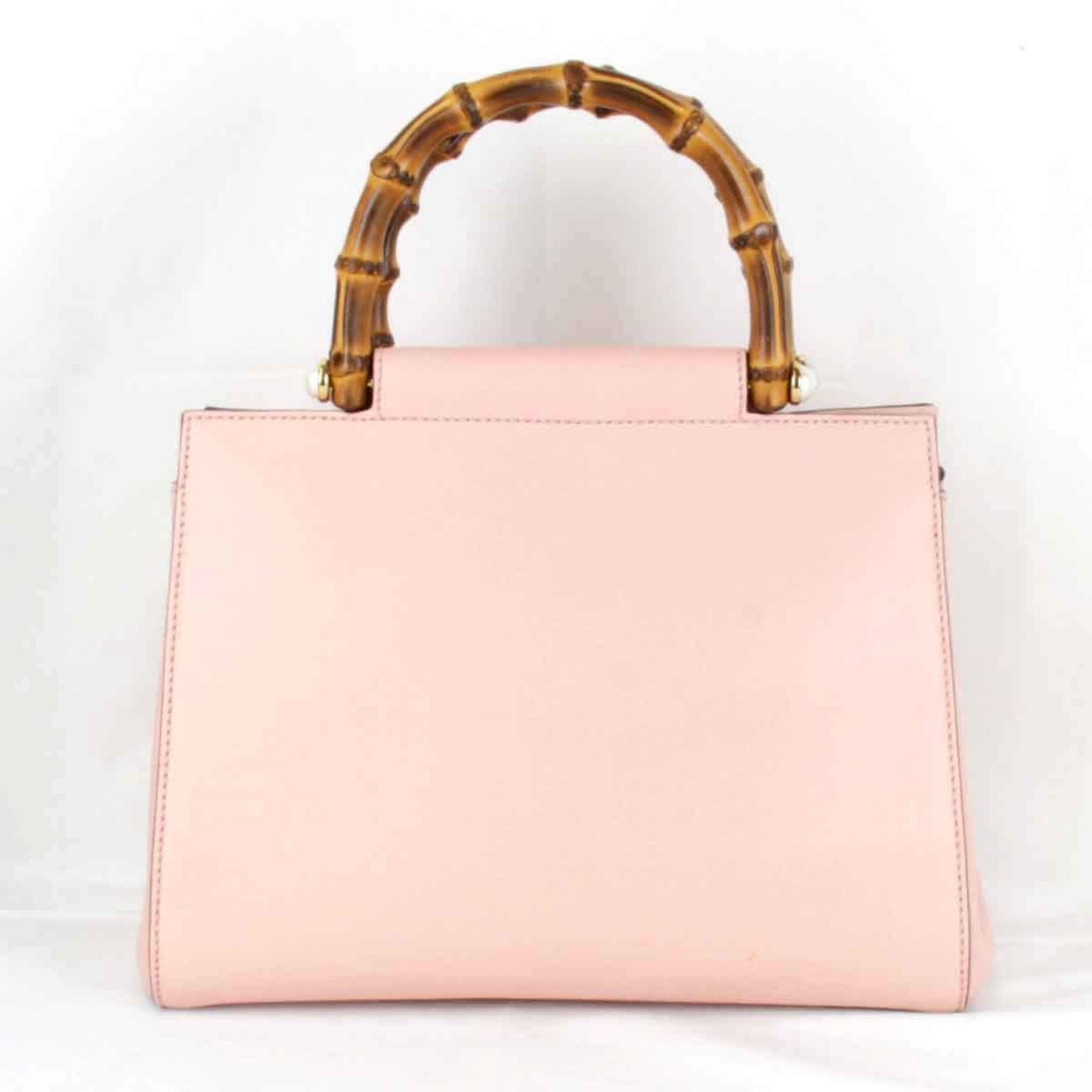 Gucci Bamboo Pink Leather Handbag ()