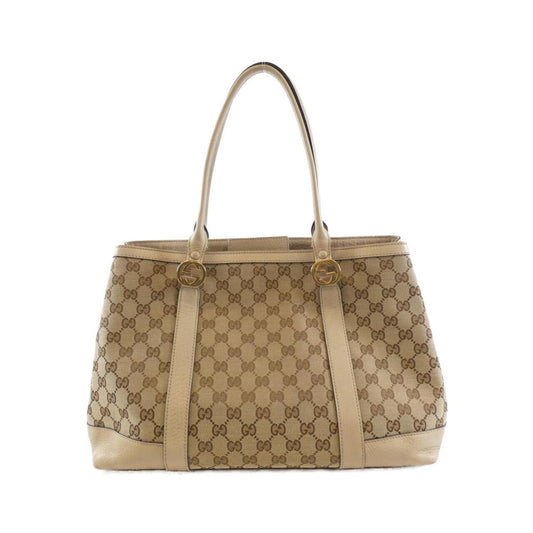 Gucci Beige Gg Canvas Leather Tote Bag ()