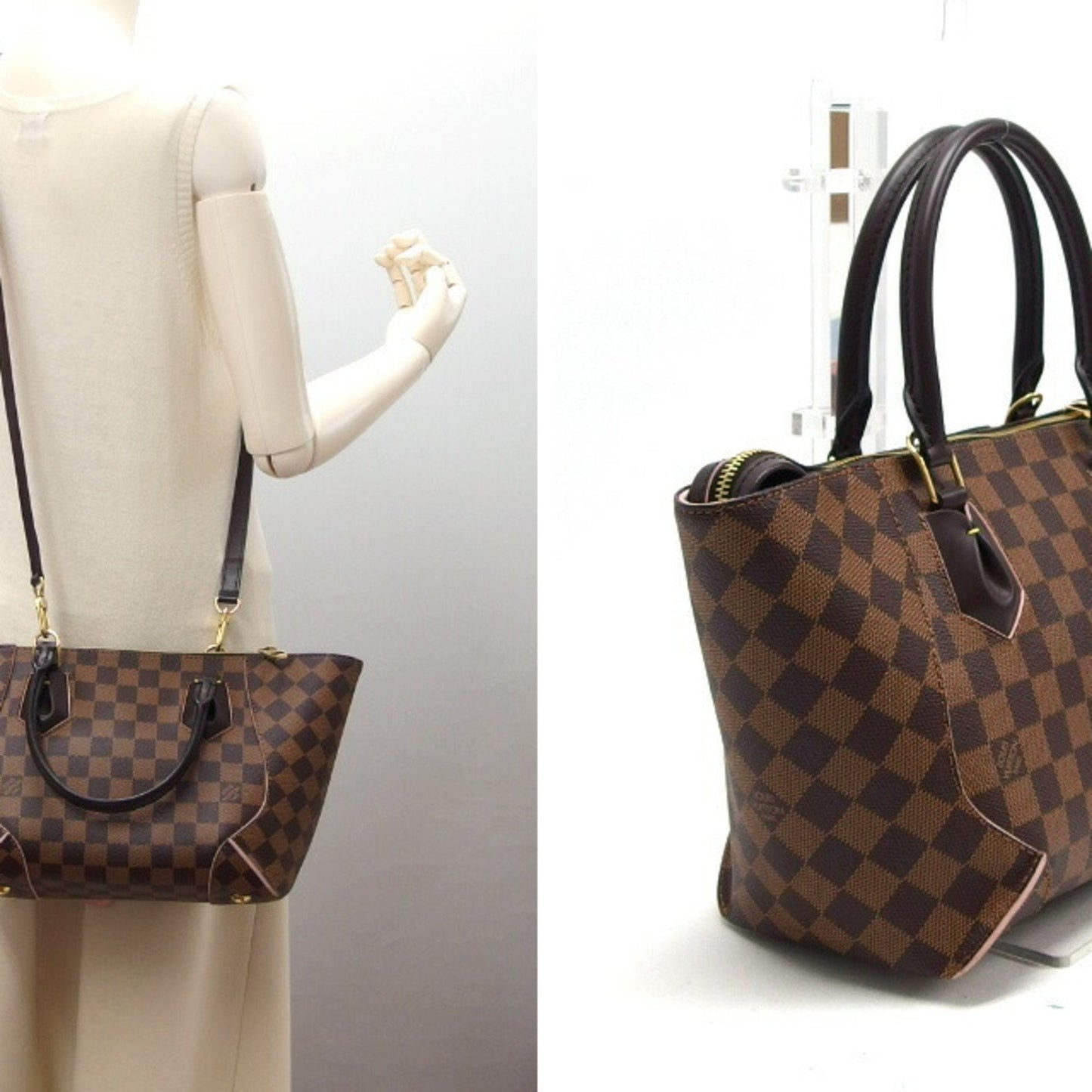 Louis Vuitton Brown Dark Brown Galle Pink Damier Canvas Cuir Ombre Leather Handbag Shoulder Bag Tote Bag