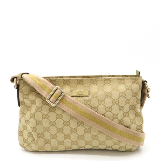Gucci Gg Canvas Beige Pink Gold Canvas Leather Pochette Shoulder Bag ()