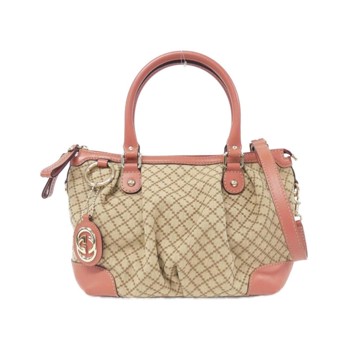 Gucci Beige Pink Canvas Leather Handbag Shoulder Bag ()