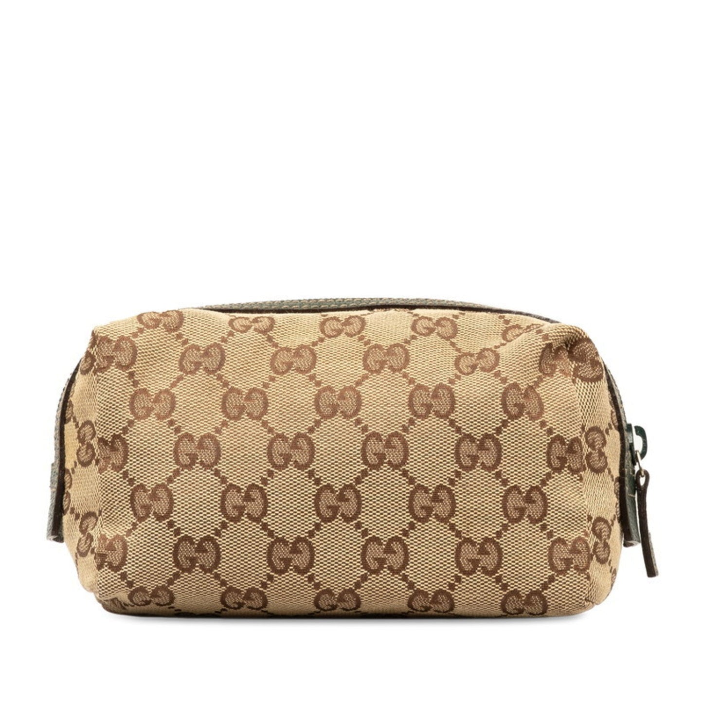 Gucci Gg Canvas Beige Green Canvas Leather Pouch