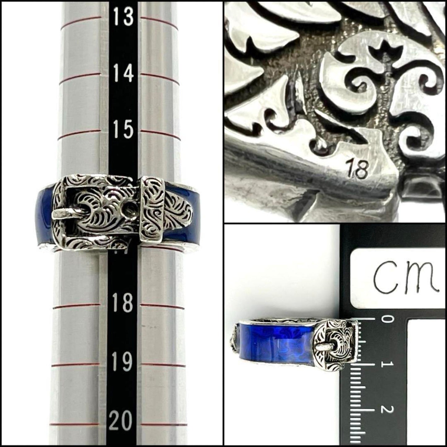 Gucci Blue Enamel Silver 925 Band Ring