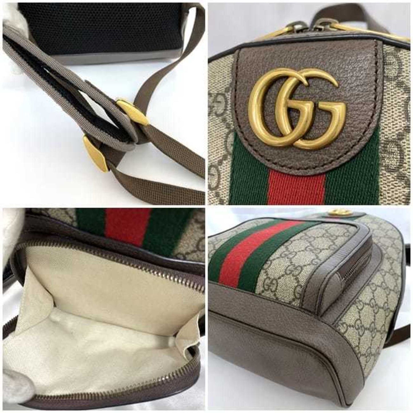 Gucci Beige Brown Green Red Color Pvc Leather Backpack