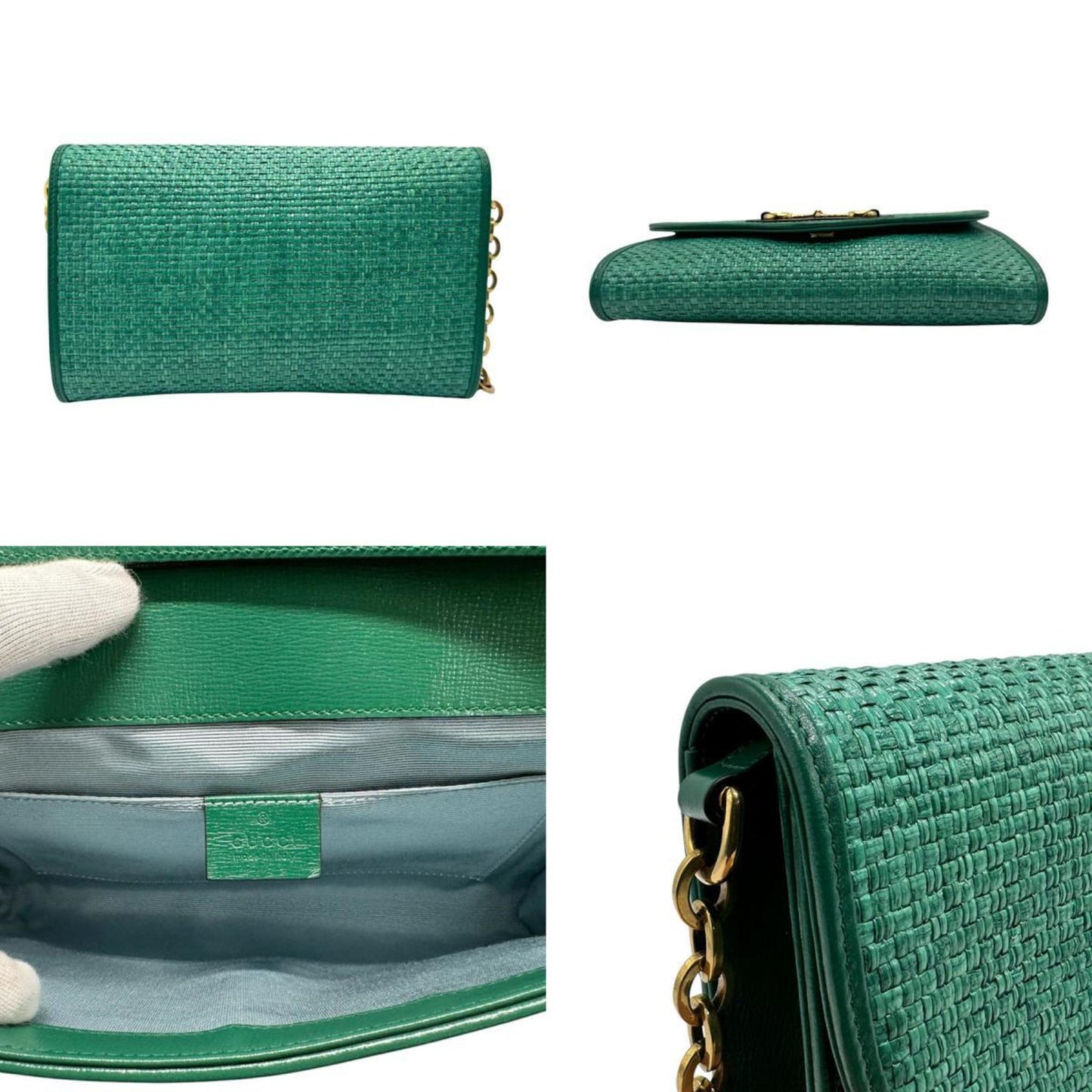 Gucci Green Straw Shoulder Bag