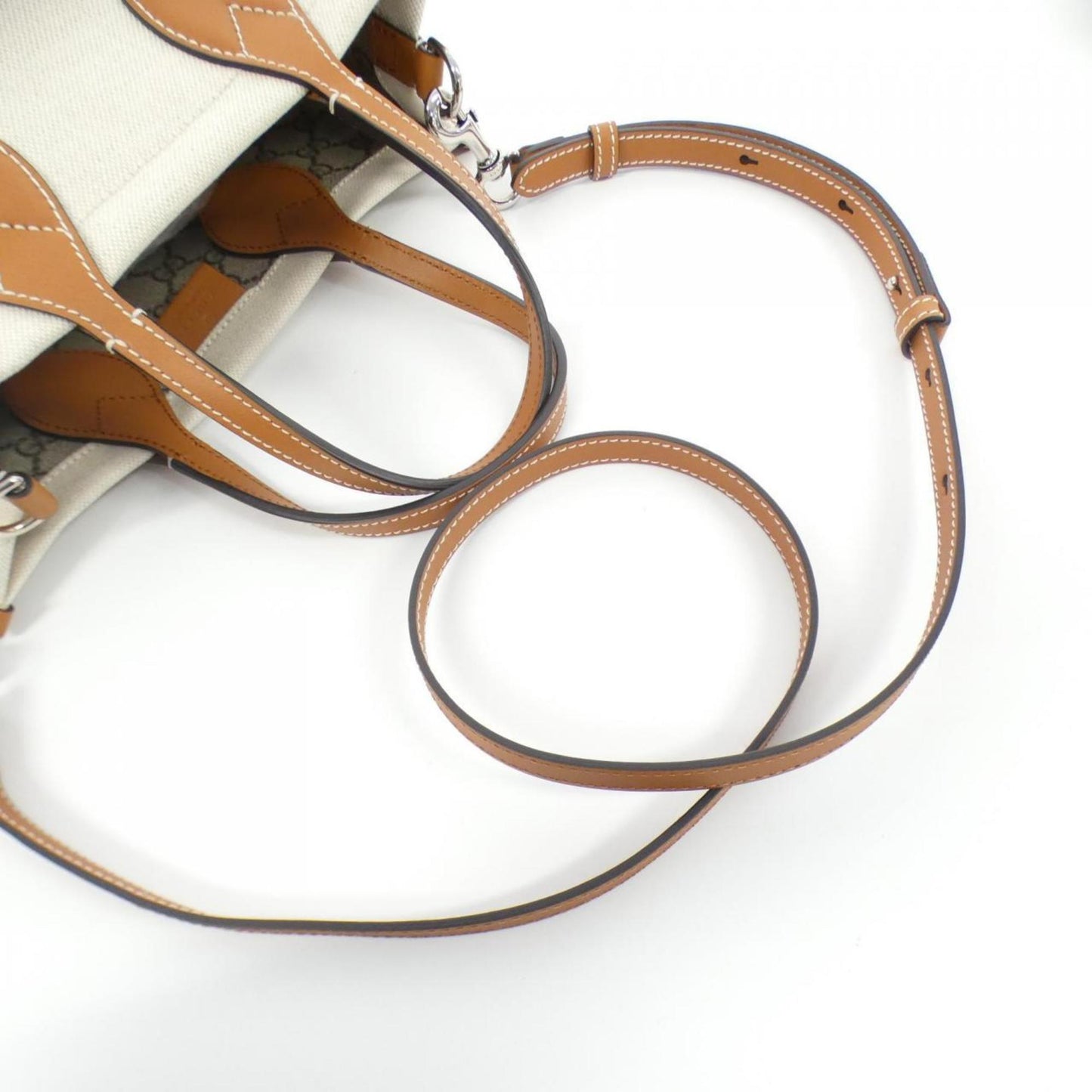Gucci Beige Light Brown Linen Leather Handbag