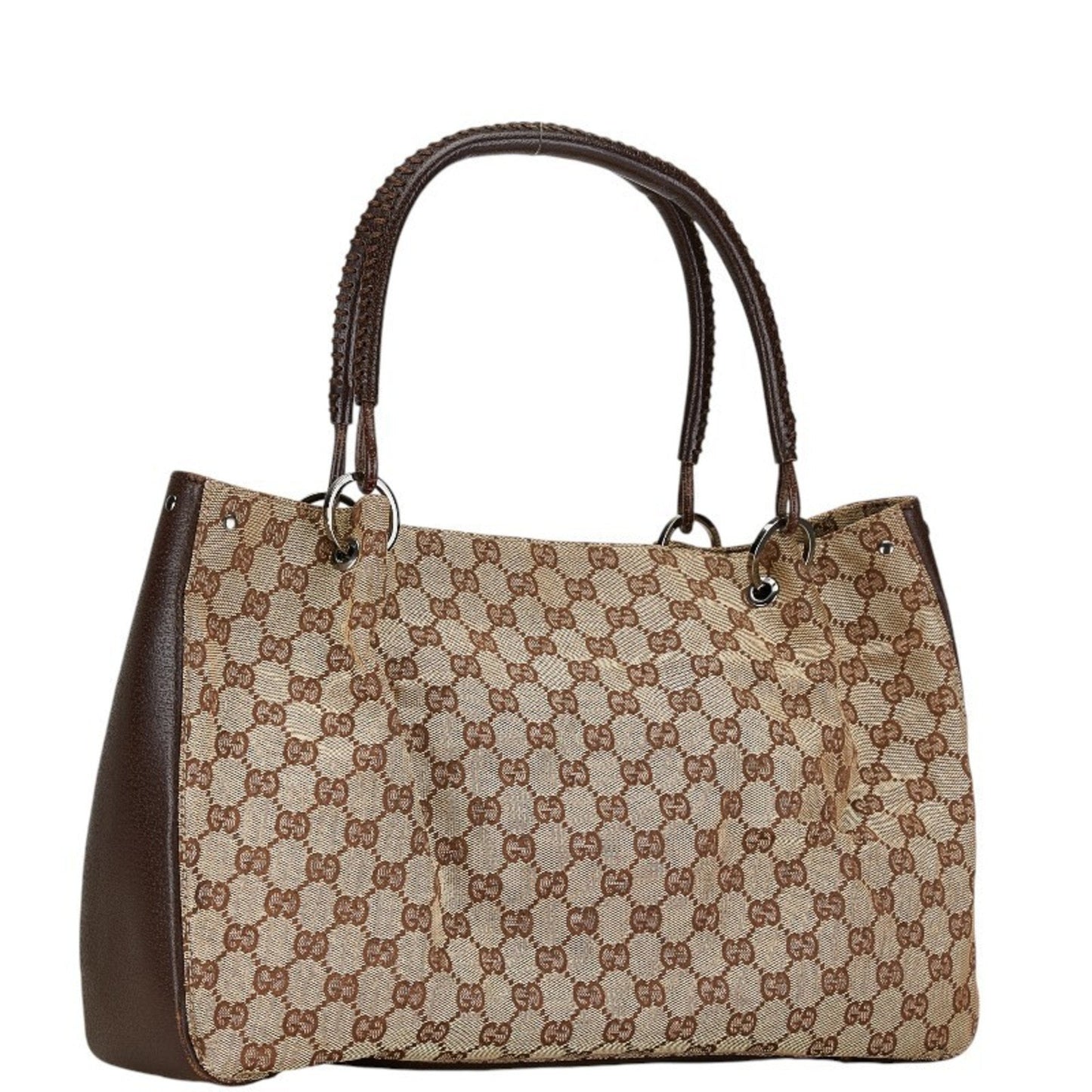Gucci Beige Brown Canvas Leather Tote Bag