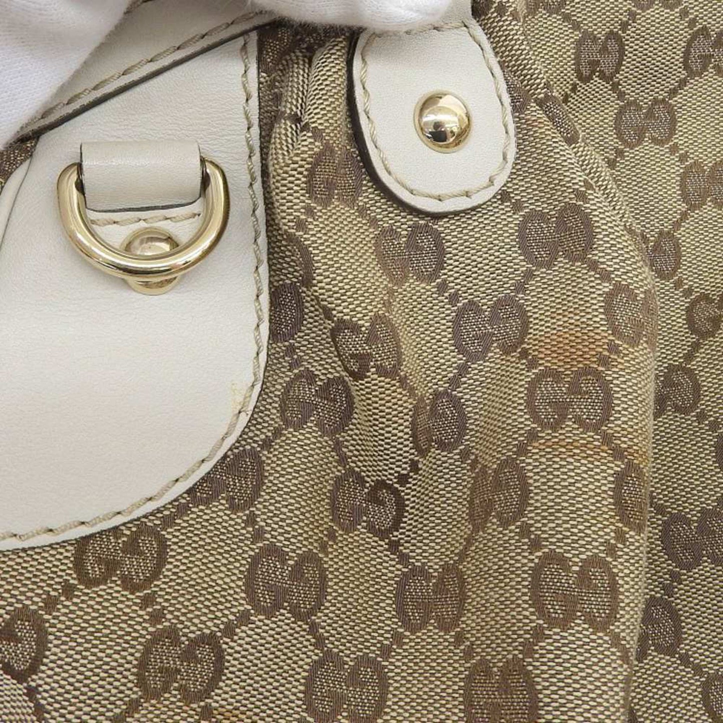 Gucci Gg Canvas Beige Gg Canvas Leather Handbag Tote Bag