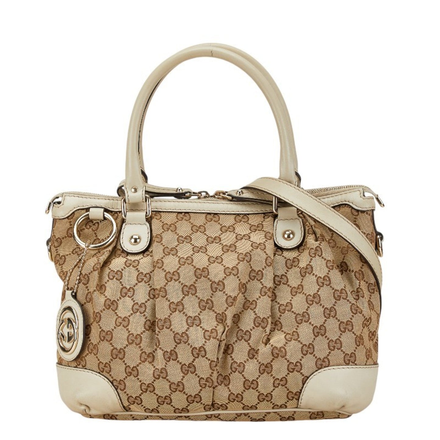 Gucci Gg Canvas Beige White Canvas Leather Handbag Shoulder Bag ()