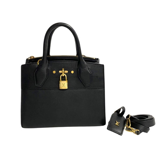 Louis Vuitton Black Leather Handbag Shoulder Bag ()