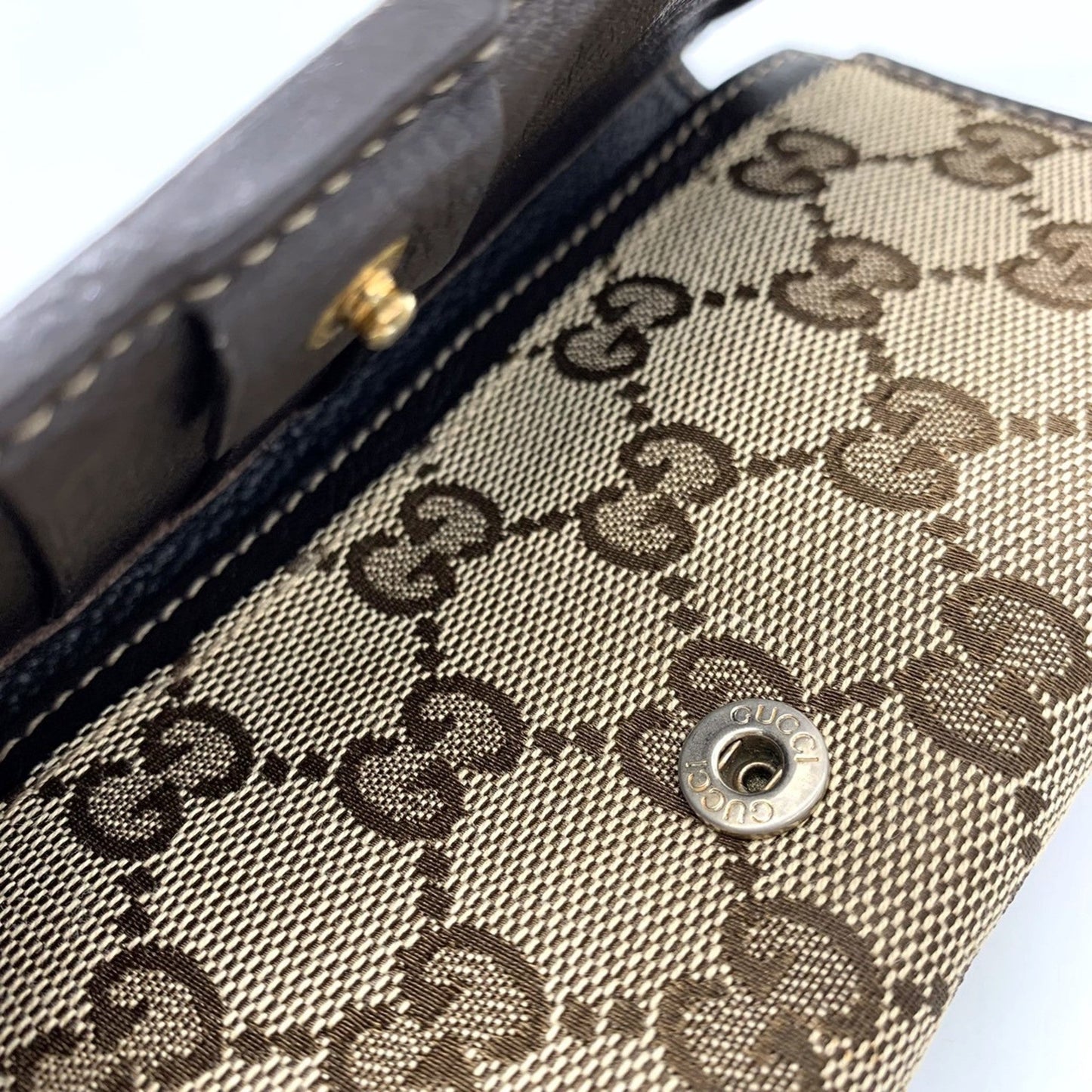 Gucci Brown Gg Canvas Leather Long Wallet (Bi-Fold)