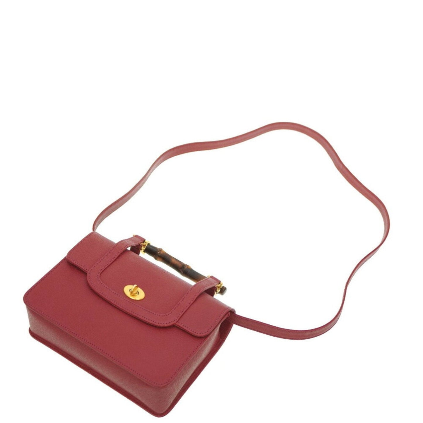 Gucci Bamboo Red Color Leather Handbag