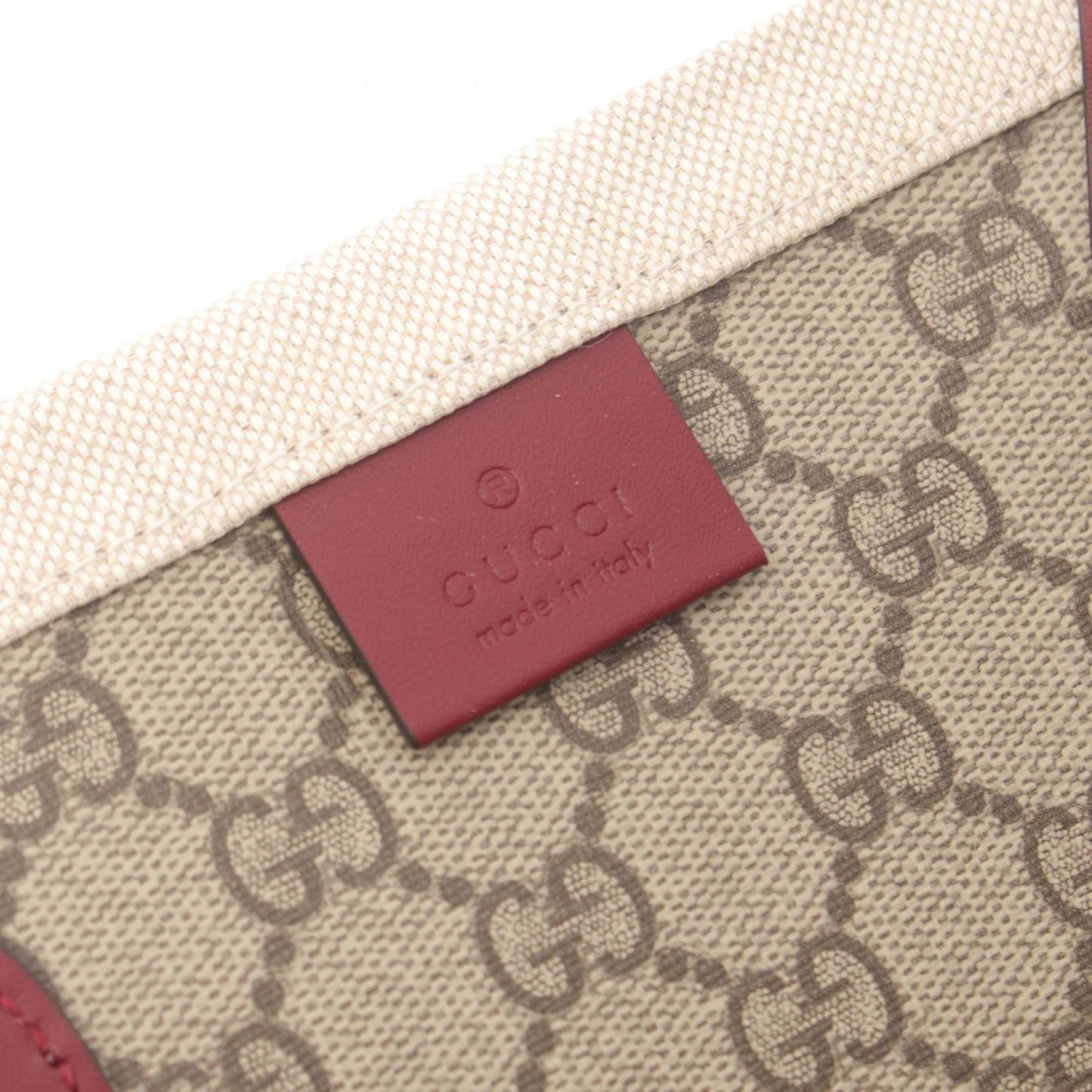 Gucci Beige Bordeaux Green Canvas Leather Tote Bag