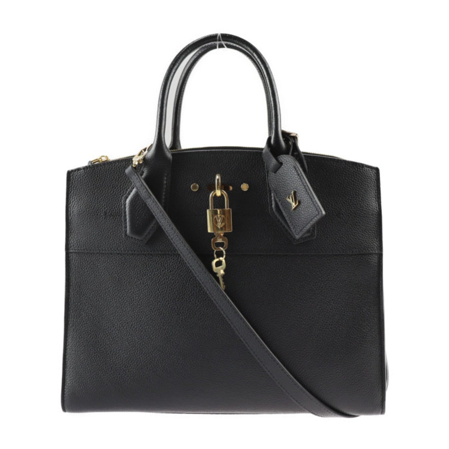 Louis Vuitton Black Leather Handbag Shoulder Bag Tote Bag ()