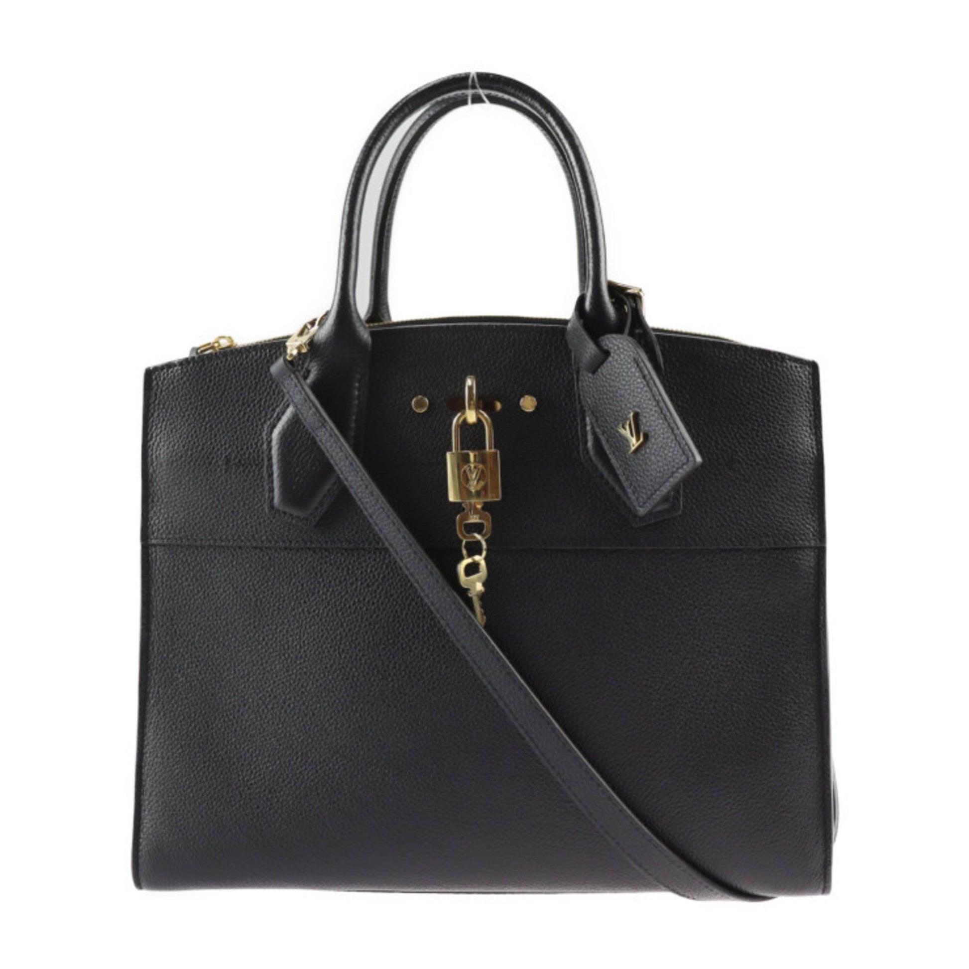 Louis Vuitton Black Leather Handbag Shoulder Bag Tote Bag ()
