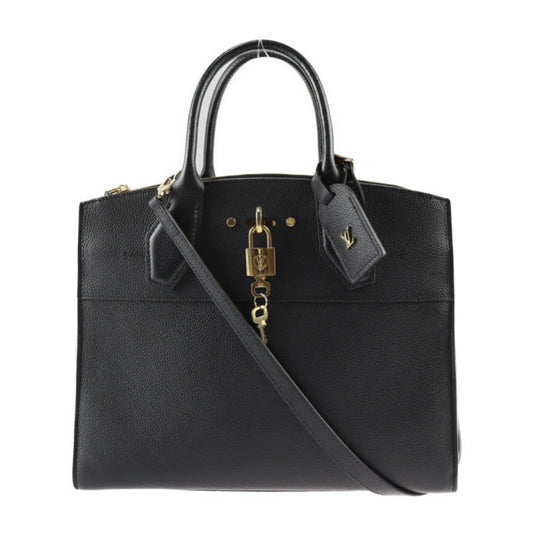Louis Vuitton Black Leather Handbag Shoulder Bag Tote Bag ()