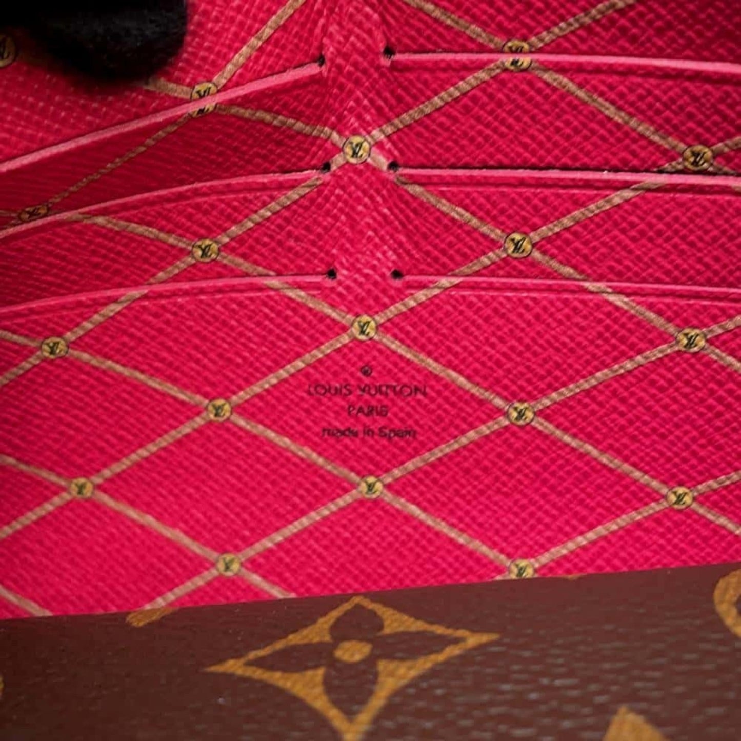 Louis Vuitton Brown Fuchsia Pink Monogram Chain/Shoulder Wallet
