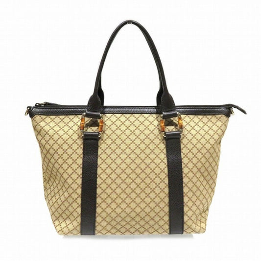 Gucci Diamante Beige Brown Canvas Leather Tote Bag ()