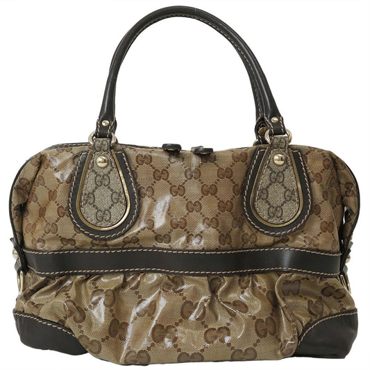 Gucci Gg Crystal Beige Dark Brown Pvc Leather Boston Bag Handbag ()