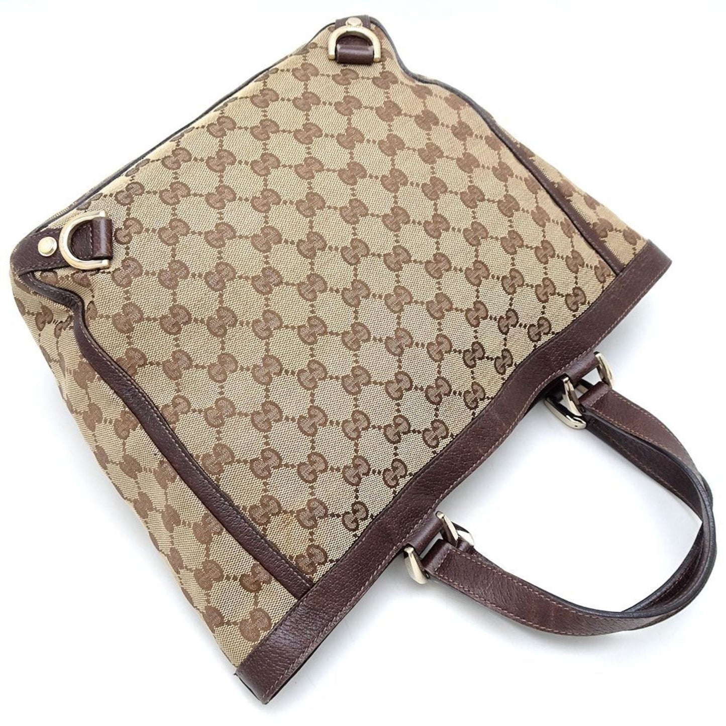 Gucci Beige Brown Gg Canvas Leather Tote Bag
