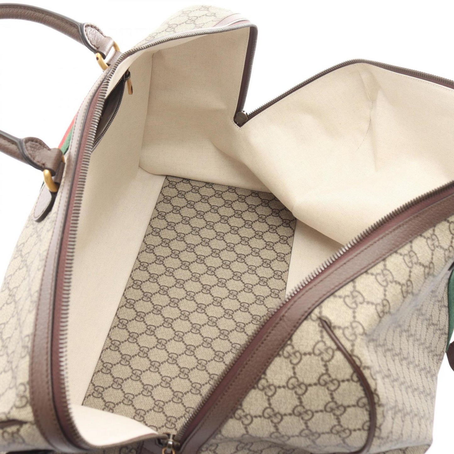 Gucci Beige Brown Multi-Color Pvc Coated Canvas Leather Boston Bag
