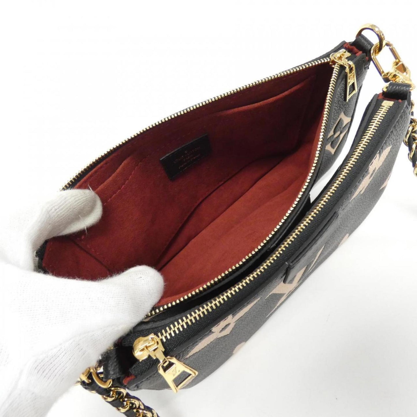 Louis Vuitton Beige Black Leather Pochette Shoulder Bag