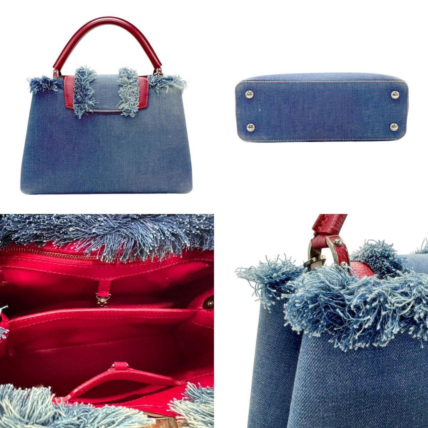 Louis Vuitton Blue Red Color Denim Leather Handbag Shoulder Bag